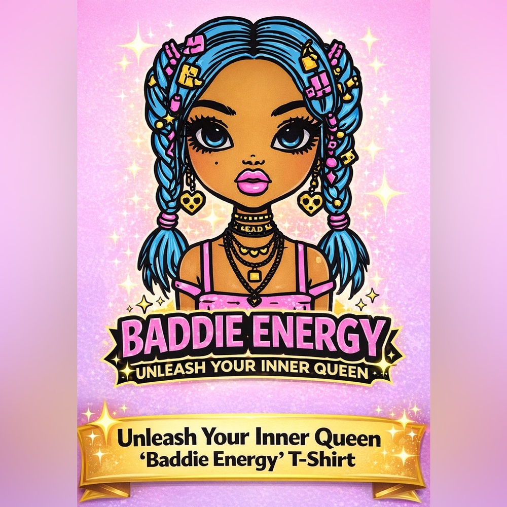 Baddie Energy Graphic Tee - Pink & Blue Cartoon Girl